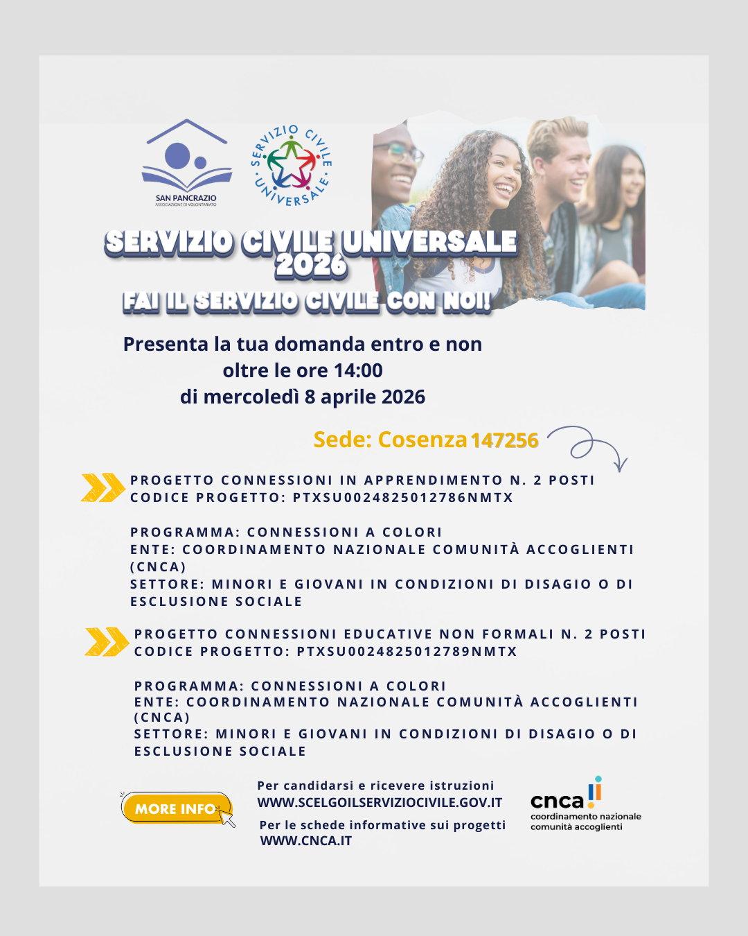 Locandina del Servizio Civile Universale con l'Associazione San Pancrazio